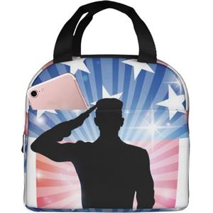 LAMAME Amerikaanse Vlag Soldaat Gedrukt Lunch Bag Draagbare Openlucht/Werk Lunch Organisatie Box