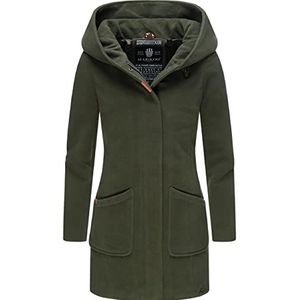 Marikoo Maikoo Winterjas voor dames, warme wollen mantel, lang, met capuchon, XS-XXL, forest green, M