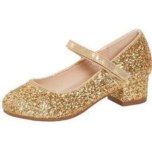 Lora Dora Meisjes Blok Lage Hak Party Schoenen Mary Jane Strap, Goudglitter, 12 UK Child