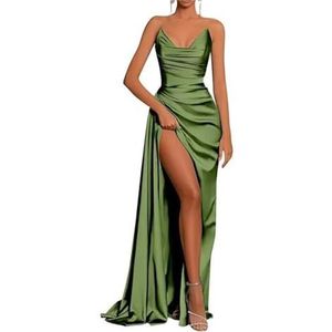 YIAX128 Zeemeerminjurk, bruiloftsjurk, schoudervrij, mouwloos, lang, voor dames, Olijf, 32 NL