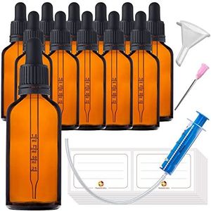 HandsUnity 50ml-12st Pipetfles Klein Glazen Flesje - Amberkleurige Glazen Apothekerspot set Met Zwarte Pipetdop inclusief 29st Hulp Accessoires Bruine Glazen Flessen