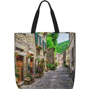 ZaKhs Italië Street Print Vrouwen Tote Bag Grote Capaciteit Boodschappentas Mode Strand Tas Voor Werk Reizen, Zwart, Eén maat