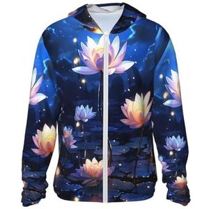 CSGJMYGS UPF 50+ nacht bloemen zon bescherming hoodie jas lichtgewicht lange mouw zon shirt met zakken, Zwart, XL