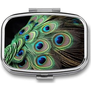 Groene Pauwenveer Pillendoos Leuke Vierkante Pil Case Draagbare Geneeskunde Tablet Vitamine Houder Organizer voor Portemonnee Pocket