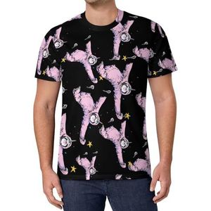 Roze grappige luiaard met eenhoorn hoorn heren T-shirt met korte mouwen casual ronde hals T-shirt mode zomer tops