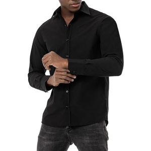 Redbridge Basic herenhemd met lange mouwen, modern fit, kentkraag, zwart, M