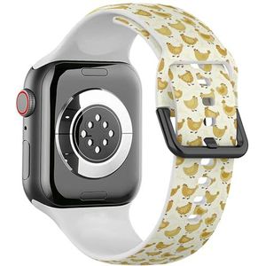 Zachte sportband compatibel met Apple Watch 42 / 44 / 45 / 49 mm (gele kippen cartoon), siliconen armband, riempje accessoire voor iWatch
