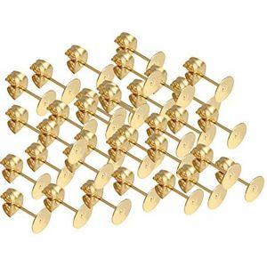 oshhni 50 stuks Flat Pad Oorstekers voor dames - goud, 3 mm