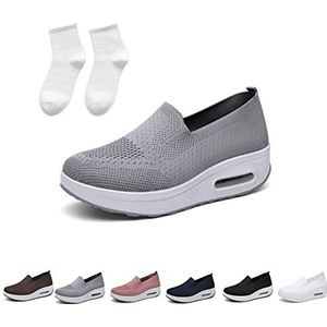 Baodwshop Orthopedische Sneakers, Wandelschoenen Vrouwen, Orthopedische Schoenen voor Vrouwen, Orthopedische Sneakers Luchtkussen Slip-On Wandelschoenen, Grijs, 42 EU
