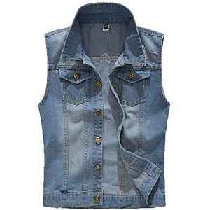 Mannen Mouwloos Denim Vest Casual Jeans Gilet Jas Zakken Claasic Slim Cowboy Vest Uitloper, Lichtblauw, XXL