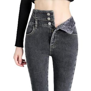 Winter Dames High-taille Plus Fleece Skinny Jeans Stretch Dunne Buik Warme Broek (Color : 3216 soot, Size : 32)