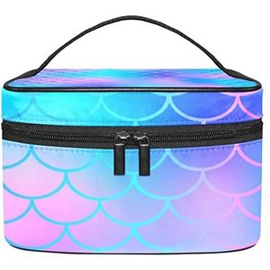 Make-up Organizer Bag, Reizen Make-up Tas Organizer Case Draagbare Cosmetische Tas voor Vrouwen en Meisjes Toiletartikelen Visschaal Zeemeermin Patroon Dromerig Blauw Roze, Meerkleurig, 22.5x15x13.8cm/8.9x5.9x5.4in