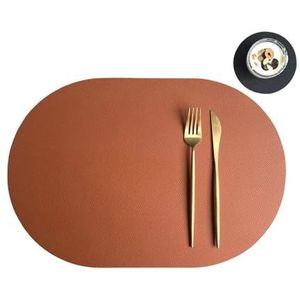 3-delige creatieve Scandinavische stijl ovale kunstleer placemat onderzetterset geschikt for eettafel keukenaccessoires wasbaar(Color:Color-2)