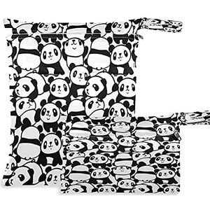 2 stks Doek Luier Natte Droge Zakken Waterdichte Dier Panda's Zwart Wit Patroon Herbruikbare Wasbare Reizen Strand Yoga Gym Tas voor Badpakken Natte Kleding