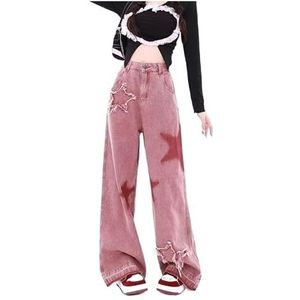 Star Jeans Wijde pijpen jeans for vrouwen Y2K elastische taille sterrenprint denim broek baggy comfortabele broek met zak(M)