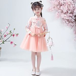 Meisjes Cheongsam jurk Chinese Hafu kinderen jurken baby traditionele Chinese bloem meisje jurk (Color : Pink, Size : 110)