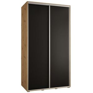 MEBLE KRYSPOL Davos 8 130 Kledingkast met twee schuifdeuren voor slaapkamer - Moderne opbergkast, kledingroede en planken - 235,2x130x60 cm - Artisan Black Silver