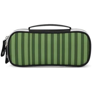 DWTJKMS Klassieke Groene Gestreepte Lederen Make-uptas Draagbare Kleine Cosmetische Organizer Waterdichte Toilettassen Borstels Potloden En Reizen Make Up Accessoires