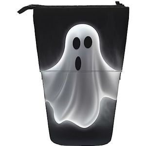 Zwart en Halloween Ghost Potlood Case Telescopische Make-up Tas Pop Up Office Organizer Box Staande Pen Houder Cosmetica Tas Met Ritssluiting, Zwart, Eén maat