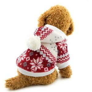 SELMAI Kleine Hond Fleece Jas Huisdier Hoodie Sneeuwvlok Meisje Puppy Kerst Xmas Kleding Kostuums Rood XS