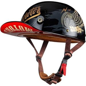 Retro Baseball Cap Motorfiets Halve Helm, DOT/ECE Goedgekeurde Open-Face Motorhelm, Duitse Stijl Skull Cap Helm, Motorfiets Cruiser Scooter Coole Helm Voor Volwassen Mannen Vrouwen 8,M=57-58CM