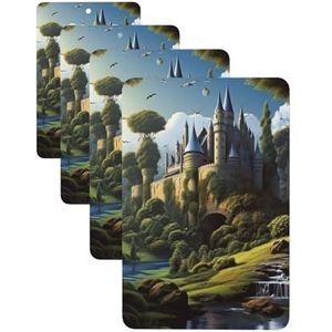 Auto luchtverfrissers 4 stuks opknoping geurkaarten hout en kasteel auto aromatherapie tabletten grappige geur opknoping plak achteruitkijkspiegel hanger voor auto interieur decor slaapkamer badkamer