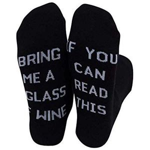 Boolavard Als je deze nieuwigheid kunt lezen, grappige spreuken, gekamde katoen, crew-jurk, bier, koffie, chocolade, wijn, sokken, cadeau voor schoenmaat 39-45, voor mannen en vrouwen, wijnzwart/wit