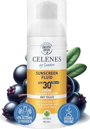 Celenes by Sweden Herbal Dry Touch Zonnebrandcrème Fluid SPF30+ 50ml - Matte Finish, UV-bescherming, Waterbestendig, Geurvrij