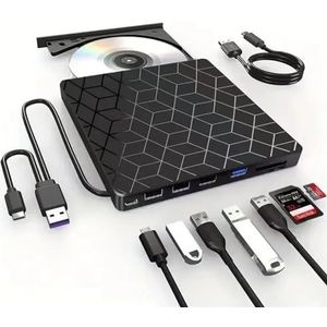 7-in-1 externe CD/DVD-drive USB 3.0 Type C DVD-brander Lezer Speler Optische drive Draagbaar for Desktop Mac Windows Linux