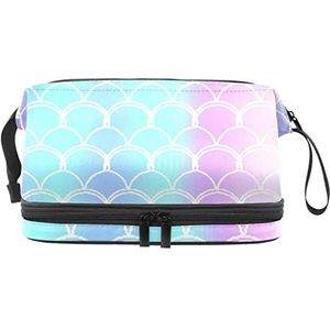 Grote capaciteit reizen cosmetische tas,Zeemeermin schaal vis,Make-up tas,Waterdichte make-up tas organisator, Meerkleurig, 27x15x14 cm/10.6x5.9x5.5 in