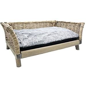 UNUS Hondenbed van wilgentenen, hoekige hondensofa, L 90 x B 55 x H 35 cm, met uitneembaar polyester kussen, perfect voor alle hondenrassen