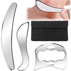 Gua Sha Toolset, 3 stuks, spierschraper, roestvrij staal, spierfascia, lichaamsguasha tools, triggerpoint-massageapparaat, zacht weefsel, massagetools