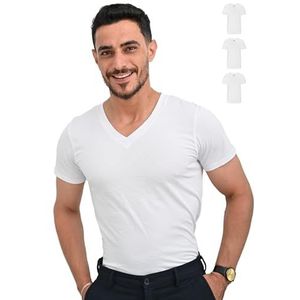 SKIPPER 3-pack heren 100% katoenen T-shirt I Basic T-shirts in wit I V-hals onderhemd I Zakelijk vest met korte mouwen voor heren I OEKO-TEX gecertificeerd I M