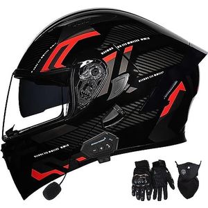 Systeemhelm Motorhelm Bluetooth-integraalhelm DOT/ECE-gecertificeerde modulaire helm Integraalhelm met ingebouwde microfoon voor volwassenen Unisex A,M=57-58CM