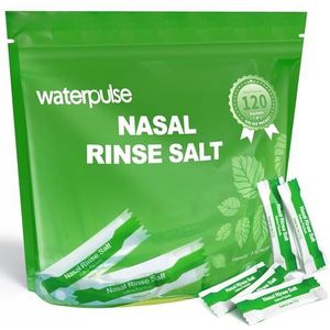 Waterpulse 120 zoutpakketten voor Neti Pot & Sinus Rinse, voorgemengde zoutoplossing individueel verpakt, compatibel met neusirrigatiesysteem en knijpfles, natuurlijke munt