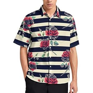 Aquarel Rose Patroon Hawaiiaanse Shirt Voor Mannen Zomer Strand Casual Korte Mouw Button Down Shirts met Zak
