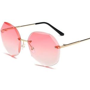 Nieuwe modieuze metalen frameloze geslepen veelhoekige zonnebril Anti-UV-bril Marine-zonnebril for dames (Color : Pink tablets)