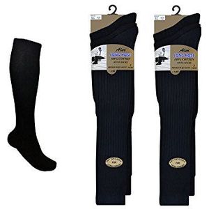 6 paar heren extra lange 100% katoenen sokken - lange slangsokken voor heren, Zwart, 6-11