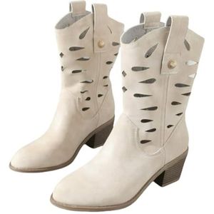Suède Cowboylaarzen Traditionele Holle Enkellaarsjes for Dames Instapschoenen Retro Middeleeuwse Korte Laarzen Halfhoge Westernlaarzen Met Blokhak(42 EU)