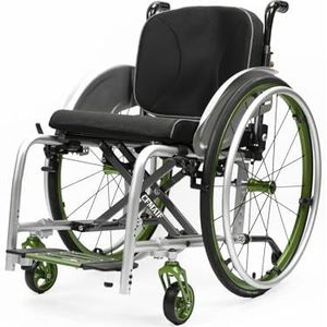 CFMAIF Inklapbare transfer-kinderwagen, rolstoel voor gehandicapten, afneembare voetsteunen, handmatige rem (groen, 38 cm zit)