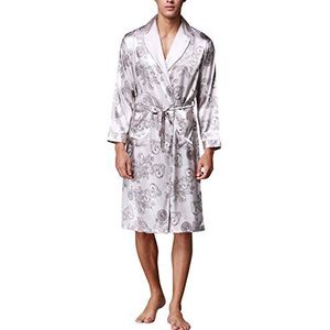 Dolamen Badjas voor heren, satijn, zijdezacht en licht, luxe kimono, ochtendjas, badjas, bruidsmeisje, huisjas, nachtkleding, pyjama + riemzakken, Zilver, XL