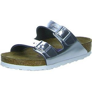 Birkenstock Classic Arizona Damessandalen van leer, zacht voetbed, zilver metallic zilver, 40 EU