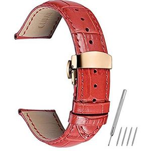 horlogebandjes, lus horlogebandje, Horlogebanden Horlogeband Kalfsleer Armband 14mm 16mm 18mm 20mm 22mm Riem Roségoud Implementatiegesp (Color : Rosso, Size : 18mm)