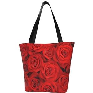 BeNtli Schoudertas, canvas draagtas grote tas vrouwen casual handtas herbruikbare boodschappentassen, rode rozen, zoals afgebeeld, Eén maat