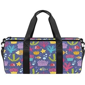 Kleurrijke stippen patroon reizen duffle tas sport bagage met rugzak draagtas gymtas voor mannen en vrouwen, Koraal rif vis patroon zeeplanten, 45 x 23 x 23 cm / 17.7 x 9 x 9 inch