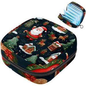 MUOOUM Maandverband Opbergtas, Vrolijk Kerstpatroon Menstruatiecup Pouch, Draagbare Maandverband Opbergzakken Vrouwelijke Menstruatie Eerste Menstruatie Tas voor Tiener Meisjes Vrouwen Dames