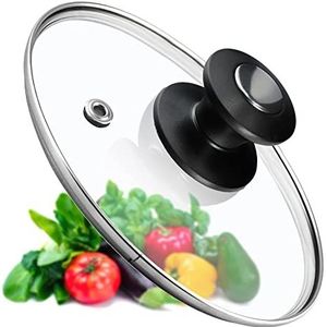 KADAX Pandeksel, universeel deksel van glas met zwarte en zilveren handgreep, hittebestendig deksel in verschillende maten, pannendeksel, glazen deksel voor pot, pan (14 cm)
