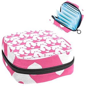 Maandverband Opbergtas,Draagbaar maandverband Opbergzak,Roze Girly Princess Royalty Crown met hart juwelen, Meerkleurig, 4.7x6.6x6.6 in/12x17x17 cm
