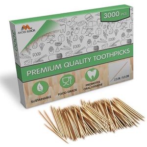 3000 Stuks bamboe tandenstokers - Dubbelzijdige houten stokjes - Voor persoonlijke hygiëne, hapjesspiesjes, cocktailprikkers, tandenstoker of knutselwerk - van Mobi Lock