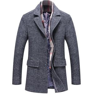 Herenjas Van Wolmix Winddichte Winterpeacoat Met Afneembare Sjaal Wollen Qulited Gevoerde Uitloper (Color : Grayy, Size : Men-3XL)